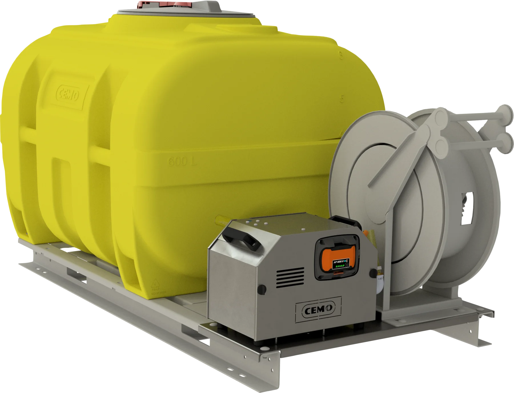 CEMO mobile PE irrigation system BWS APready, 600 L, Battery Stihl AP, 30 L/min (max.), yellow, with lockable lid, dome centre: 380 mm